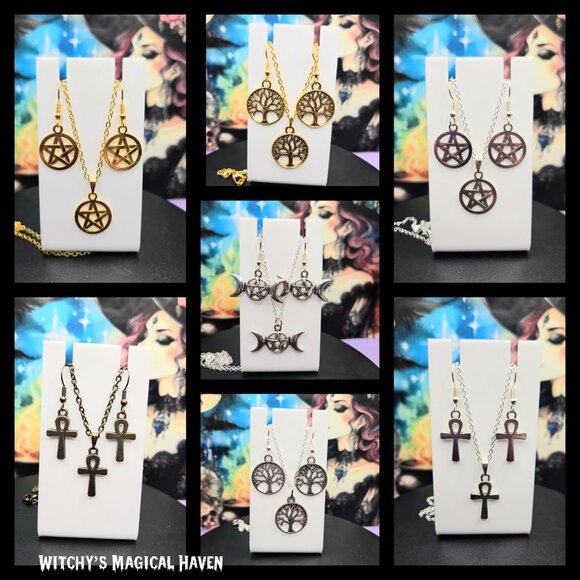 Wiccan Witch Spiritual Symbol Jewelry Set of 7 - Picture 1 of 1